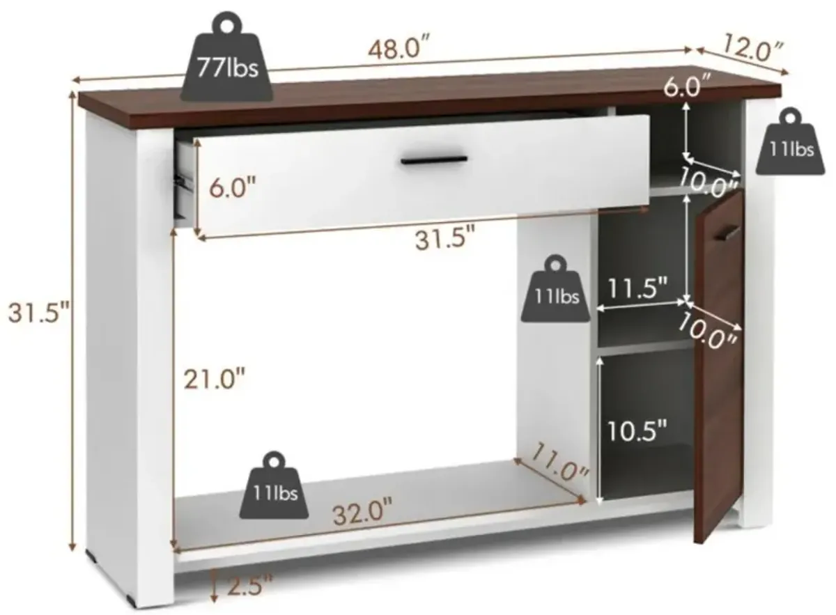 Hivvago 48 Inch Console Table with Drawer and Cabinet