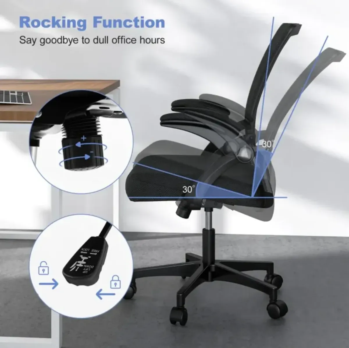 Hivvago Ergonomic Office Chair Adjustable Swivel Chair with Flip-Up Armrests and Rocking Backrest