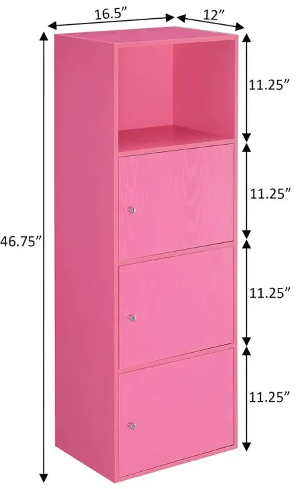 Convenience Concepts Xtra Storage 3 Door Cabinet with Shelf, Pink