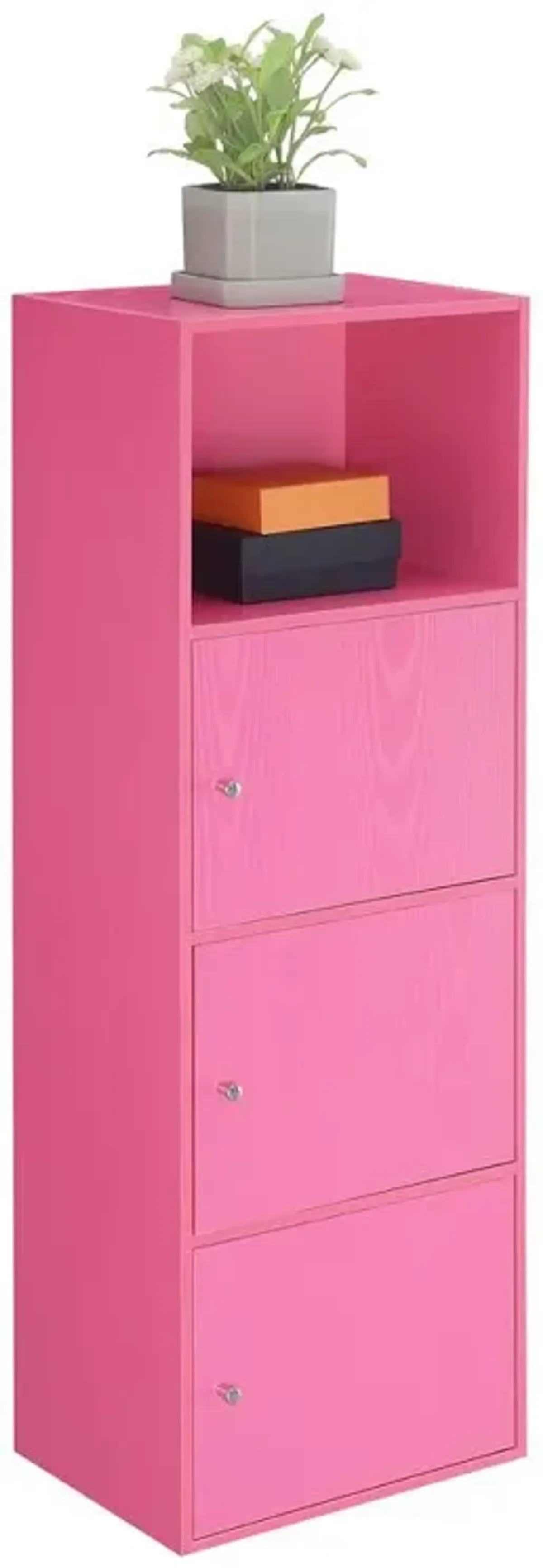 Convenience Concepts Xtra Storage 3 Door Cabinet with Shelf, Pink