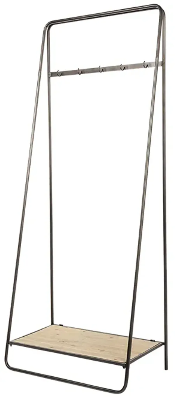 Metal and Wood Hall Tree with Coat Rack and Storage Shelves