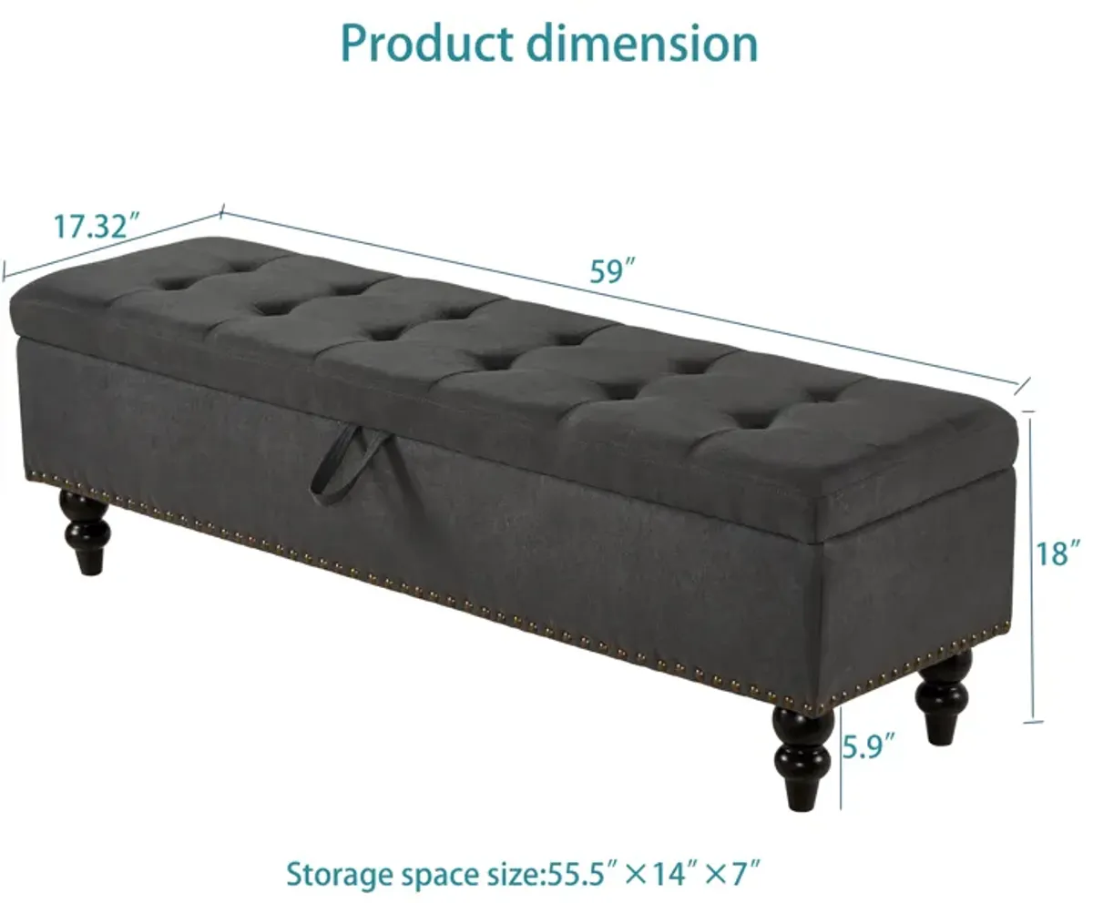 59" Bed Bench Ottoman with Storage Beige Fabric