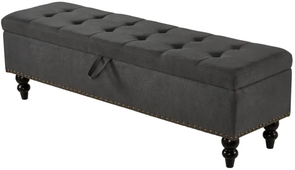 59" Bed Bench Ottoman with Storage Beige Fabric