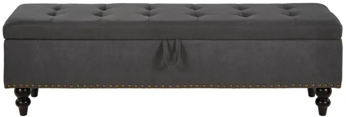 59" Bed Bench Ottoman with Storage Beige Fabric