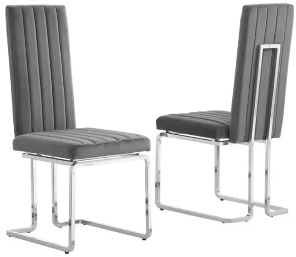 Dark grey velvet side chairs with silver base - Set of 2