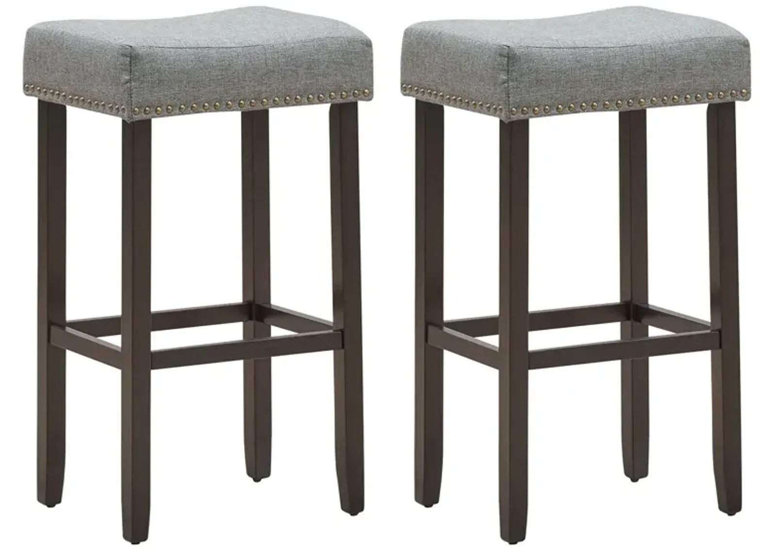 Set of 2 Nailhead Saddle Bar Stools 29 Inch Height