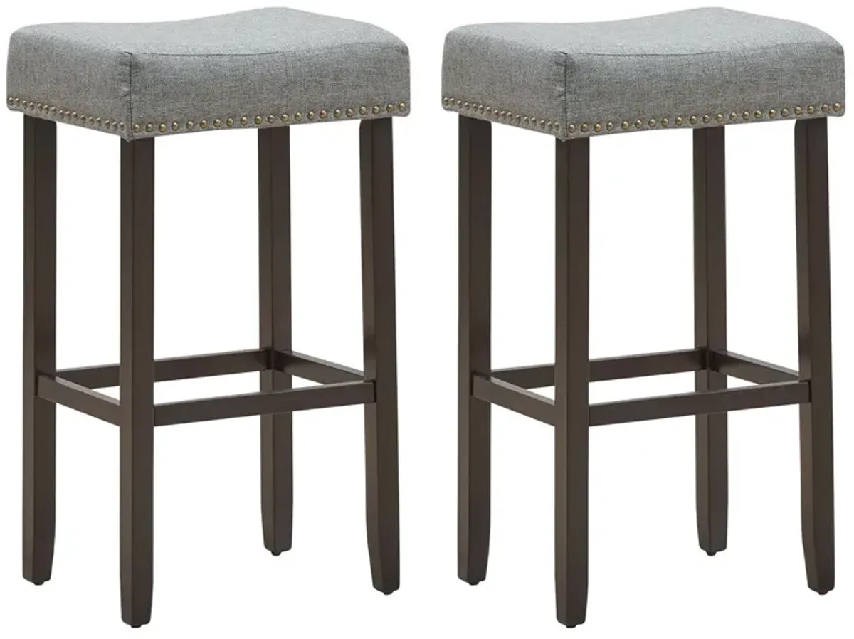 Set of 2 Nailhead Saddle Bar Stools 29 Inch Height