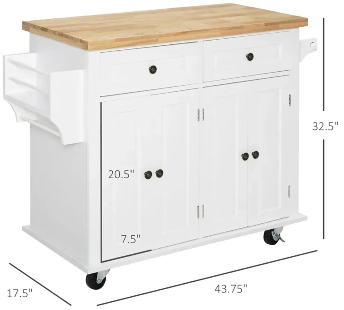 White Kitchen Trolley: Rolling Cart with Wood Top and Storage