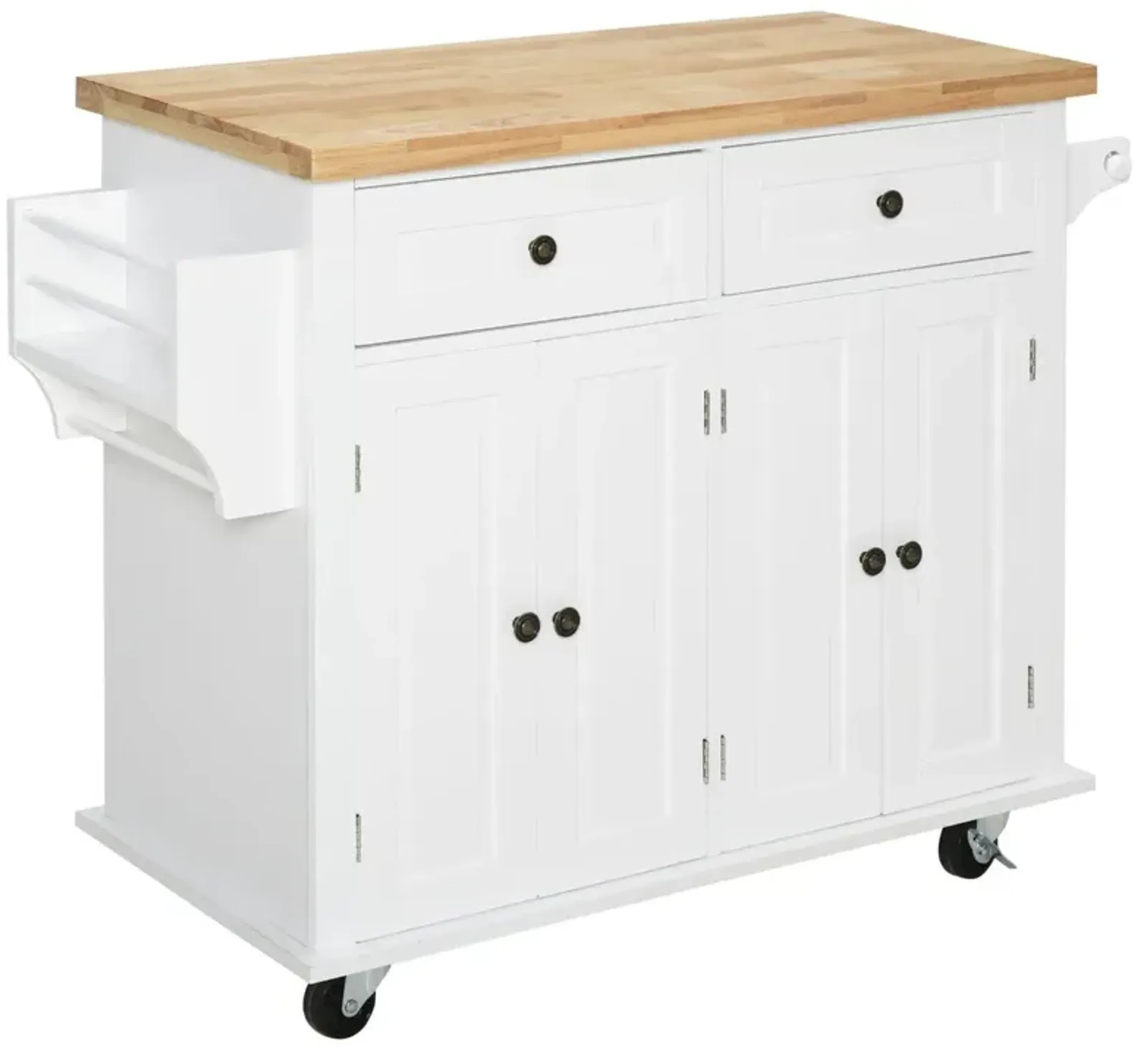 White Kitchen Trolley: Rolling Cart with Wood Top and Storage