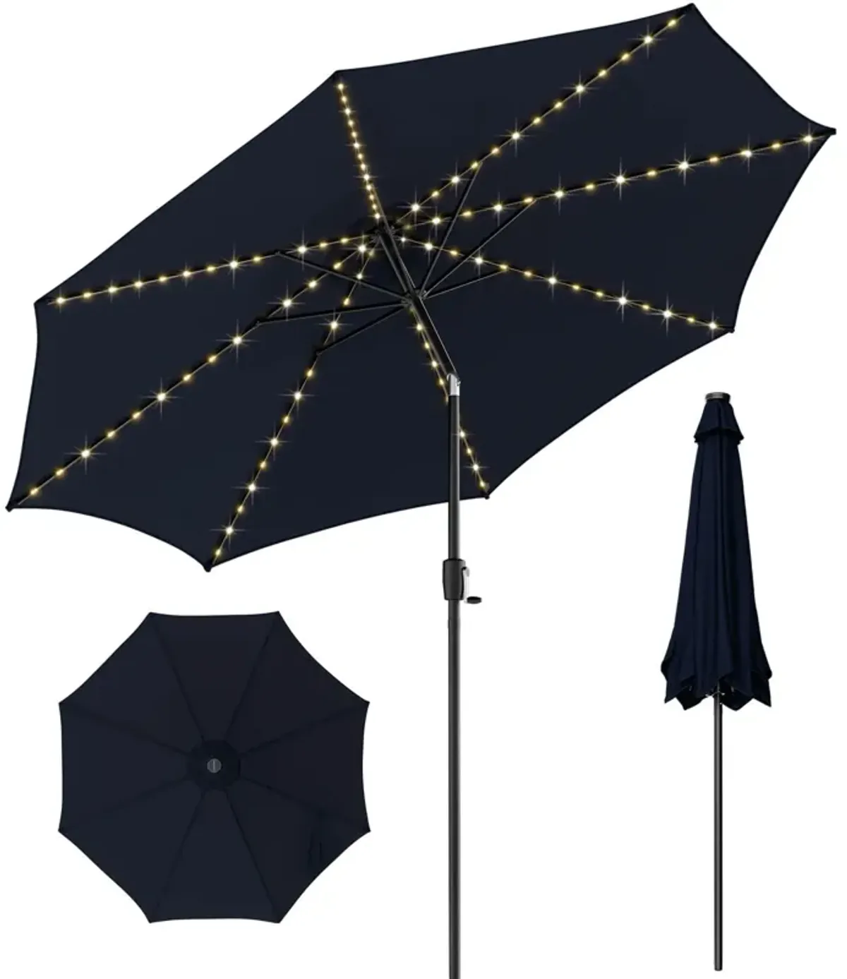 10-Foot Patio Umbrella with 112 Solar LED Lights and Crank Handle