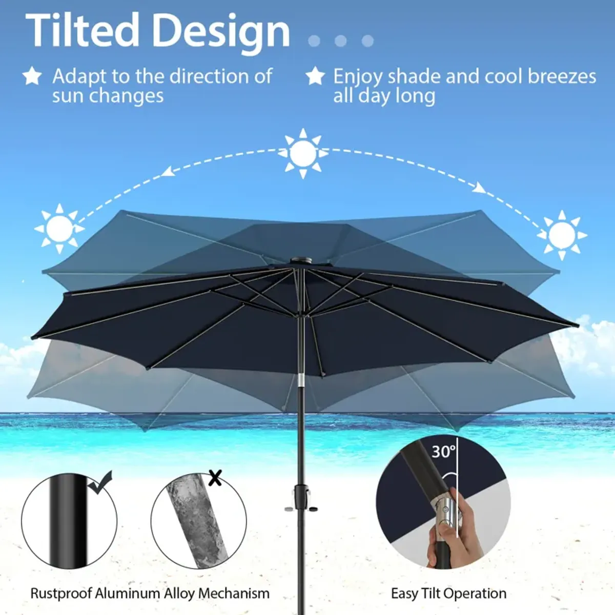 10-Foot Patio Umbrella with 112 Solar LED Lights and Crank Handle