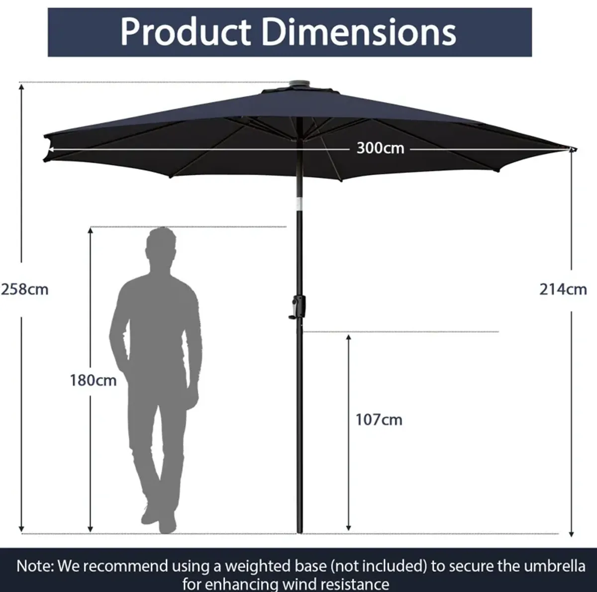 10-Foot Patio Umbrella with 112 Solar LED Lights and Crank Handle