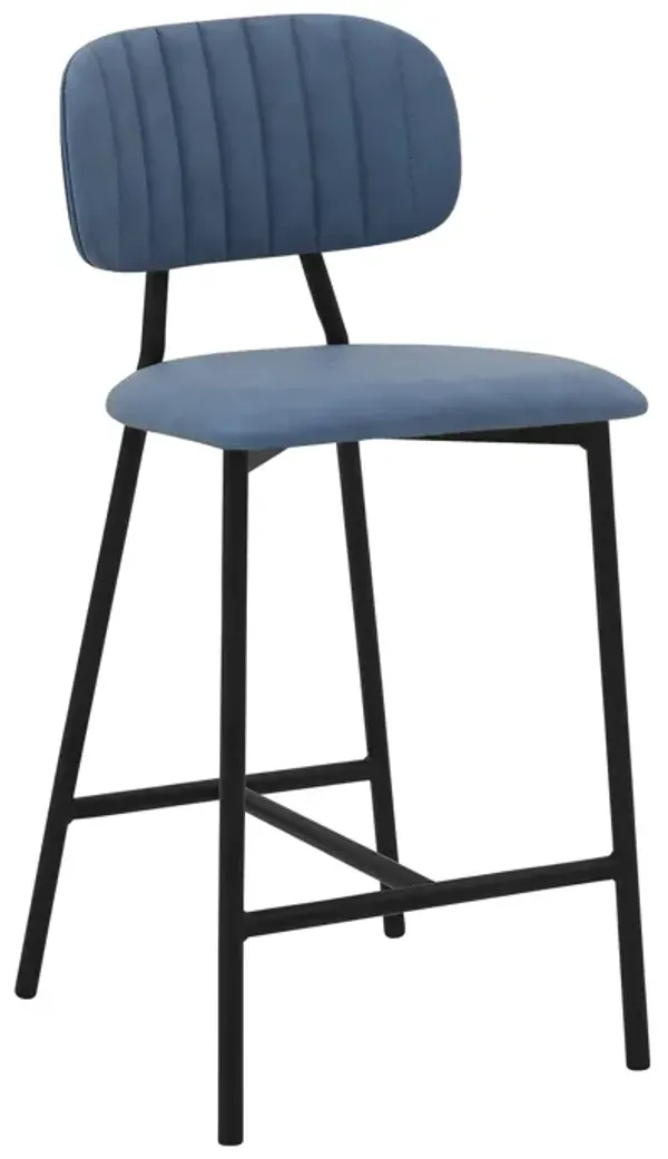 Rococo  Blue Faux Leather and Metal Counter Height Bar Stool