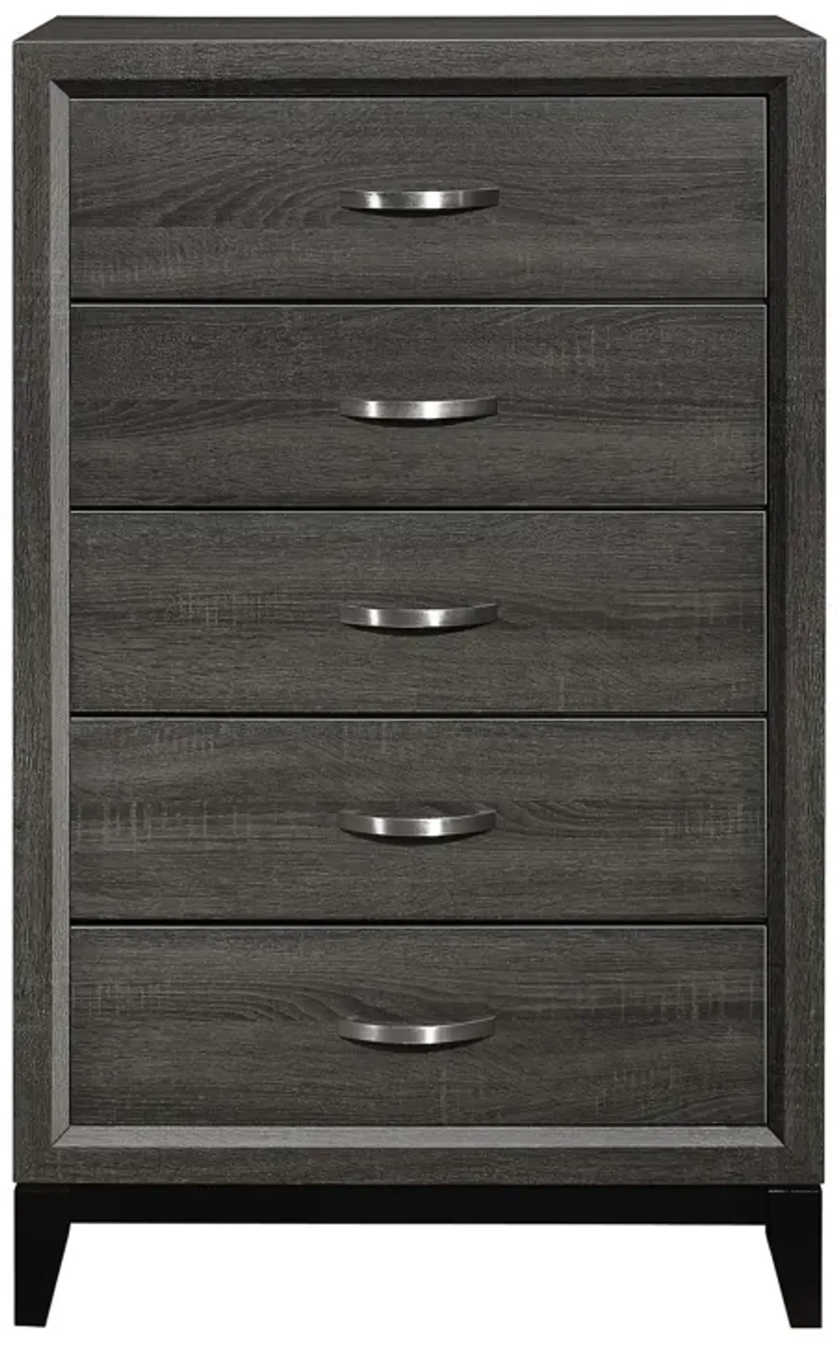 5 Drawer Wooden Chest with Grain Details and Chamfered Feet, Gray-Benzara