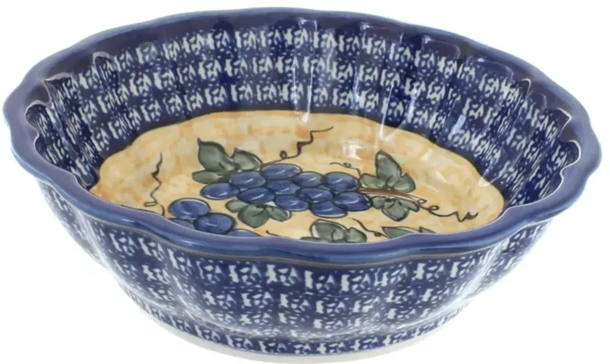 Blue Rose Polish Pottery Floral Butterfly Large Scallop Bowl