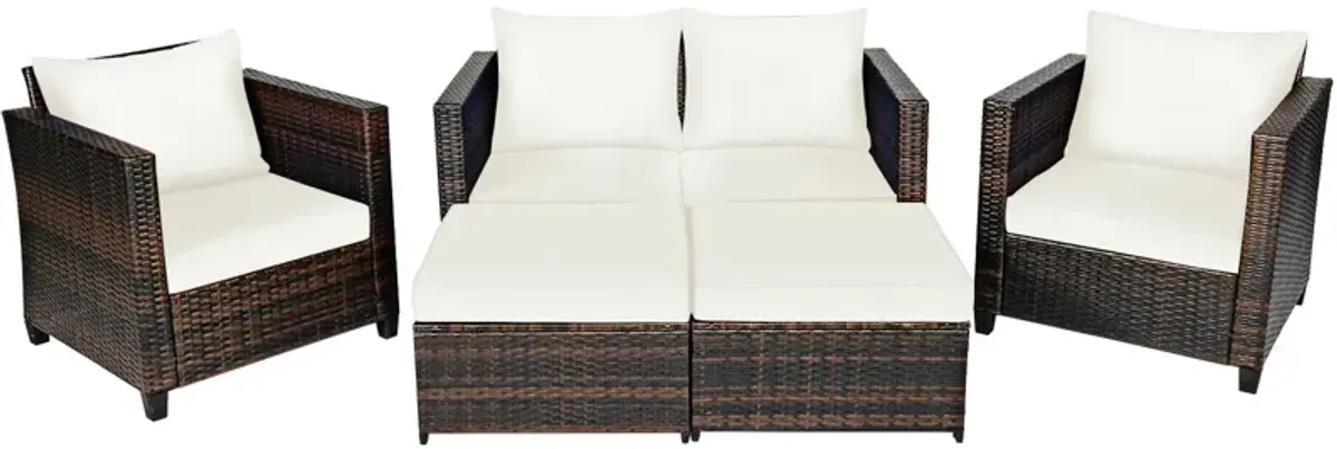 5 Pieces Patio Rattan Furniture Conversation Sets with Removable Cushions