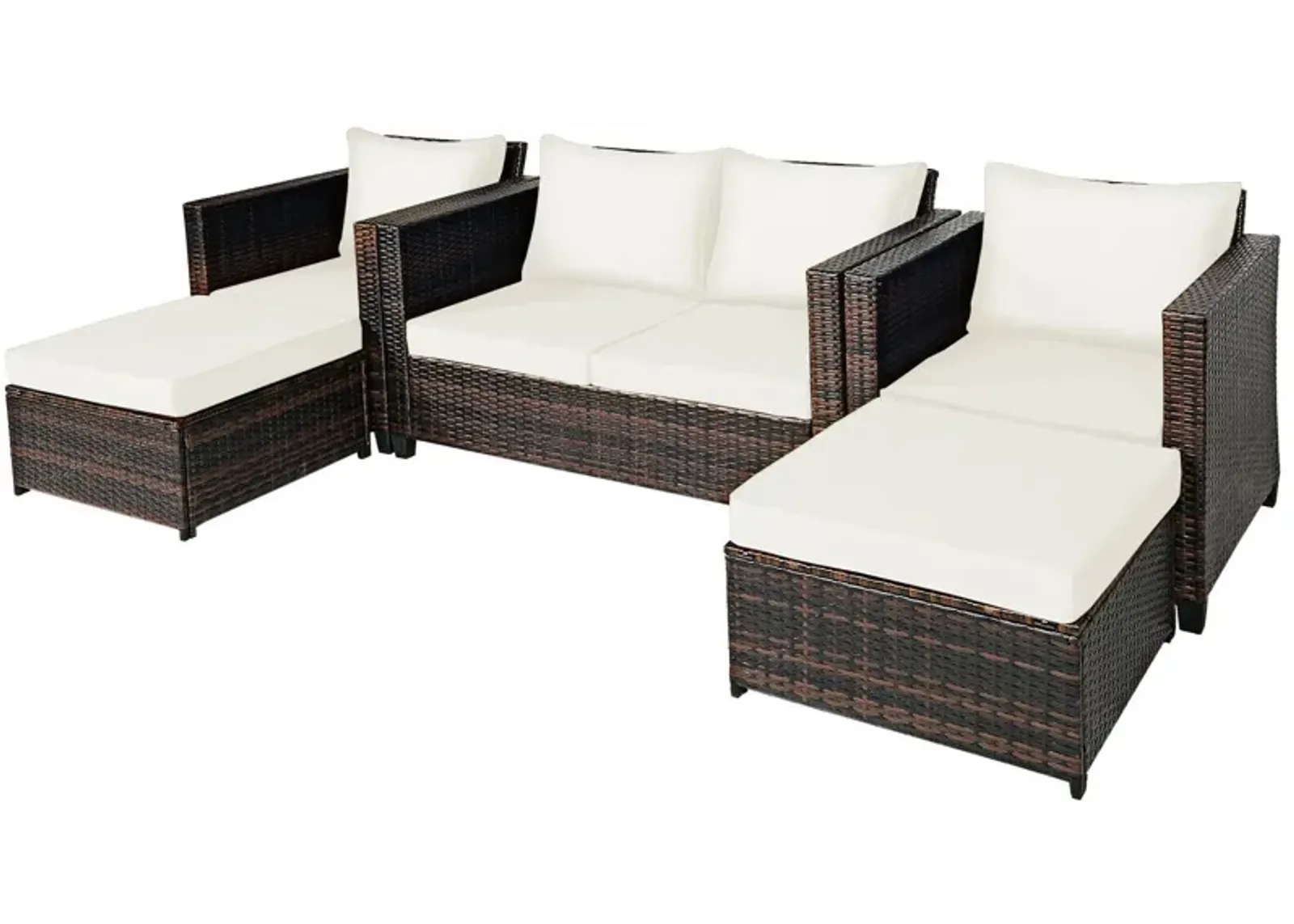 5 Pieces Patio Rattan Furniture Conversation Sets with Removable Cushions