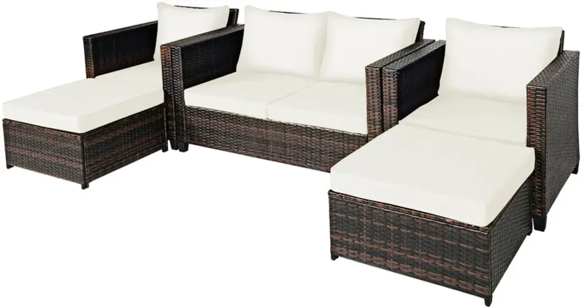 5 Pieces Patio Rattan Furniture Conversation Sets with Removable Cushions