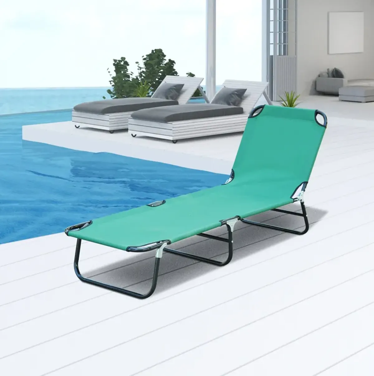 Multipurpose Green Recliner: 5-Level Adjustable Outdoor Folding Lounger