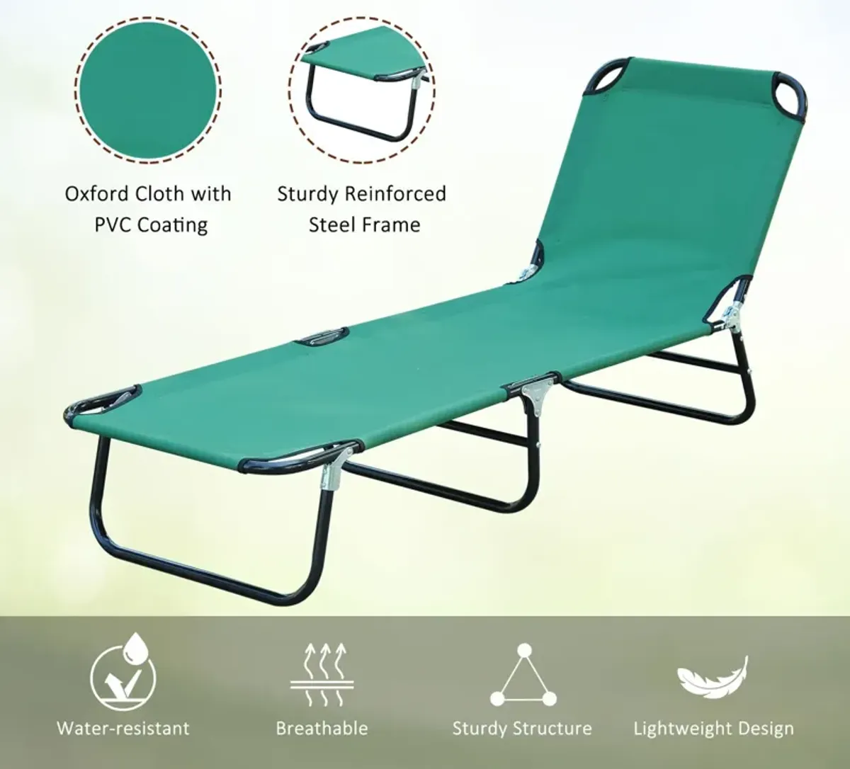 Multipurpose Green Recliner: 5-Level Adjustable Outdoor Folding Lounger