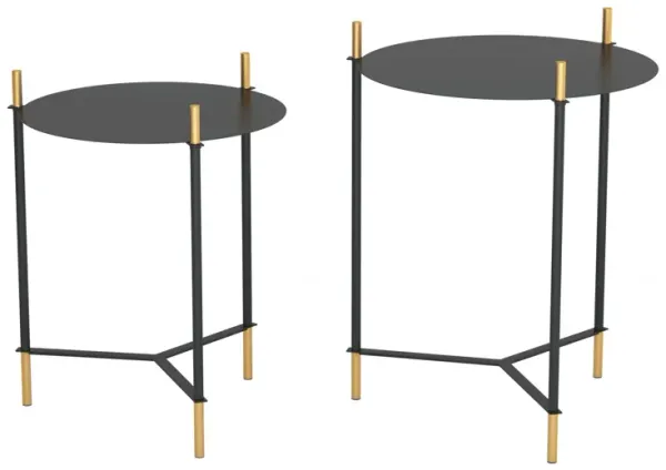 Hivvago Set Of Two 24" Gold And Black Glass Round End Table