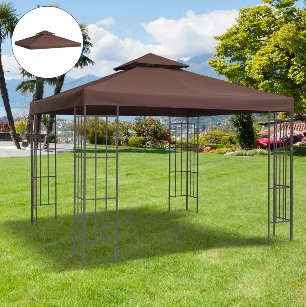 Coffee Gazebo Cover: 10'x10' Replacement 2-Tier Canopy Top