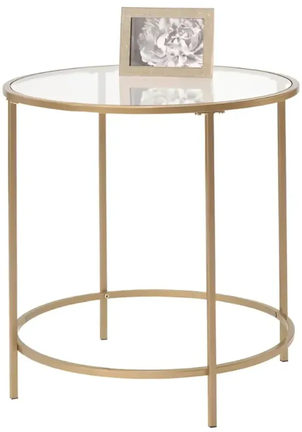 Metal Frame Round End Table with Glass Top, Ideal as Nightstand or Side Table