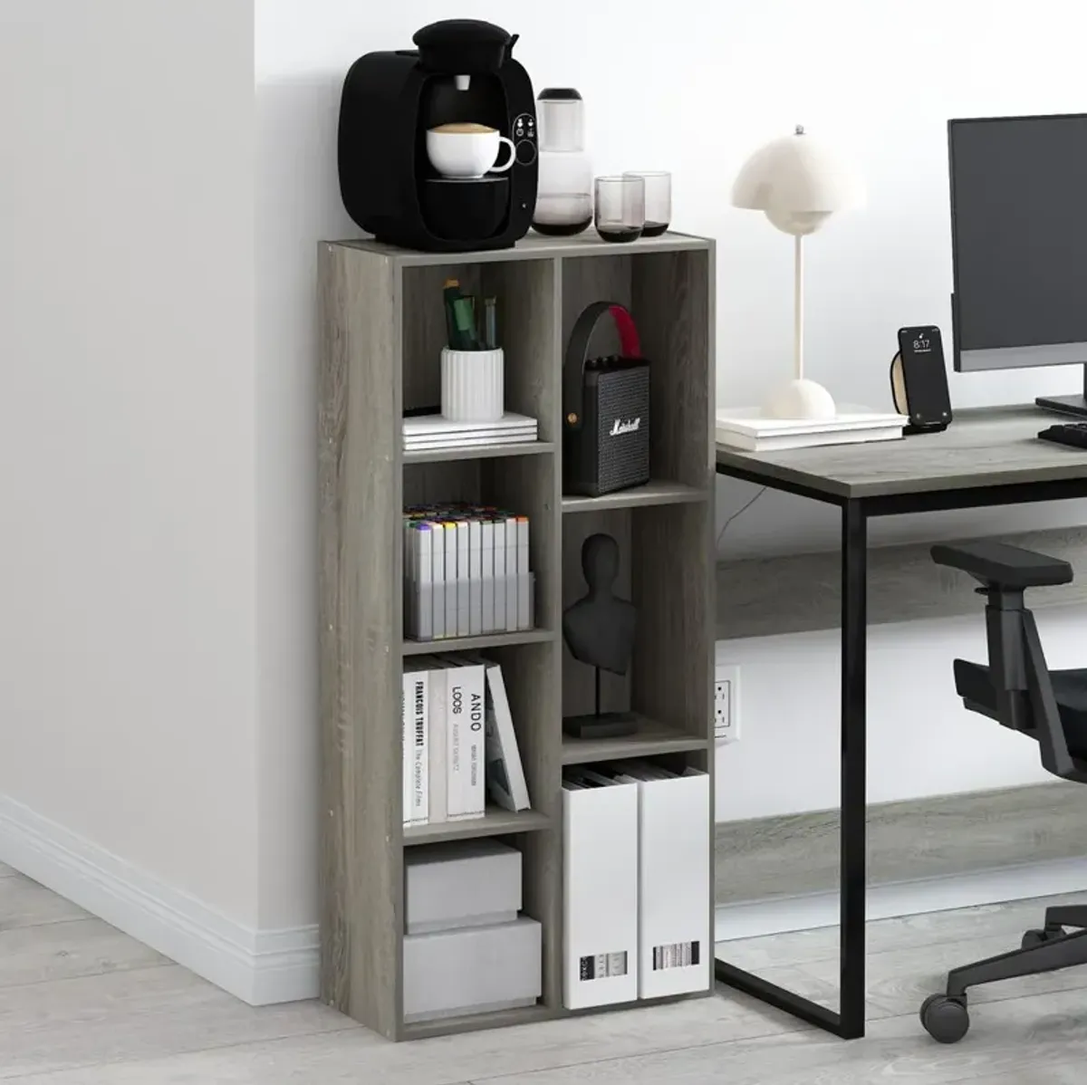 Furinno Luder 7-Cube Reversible Open Shelf, French Oak