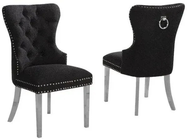 Black Boucle Fabric And Silver Base Side Chairs (Set Of 2)