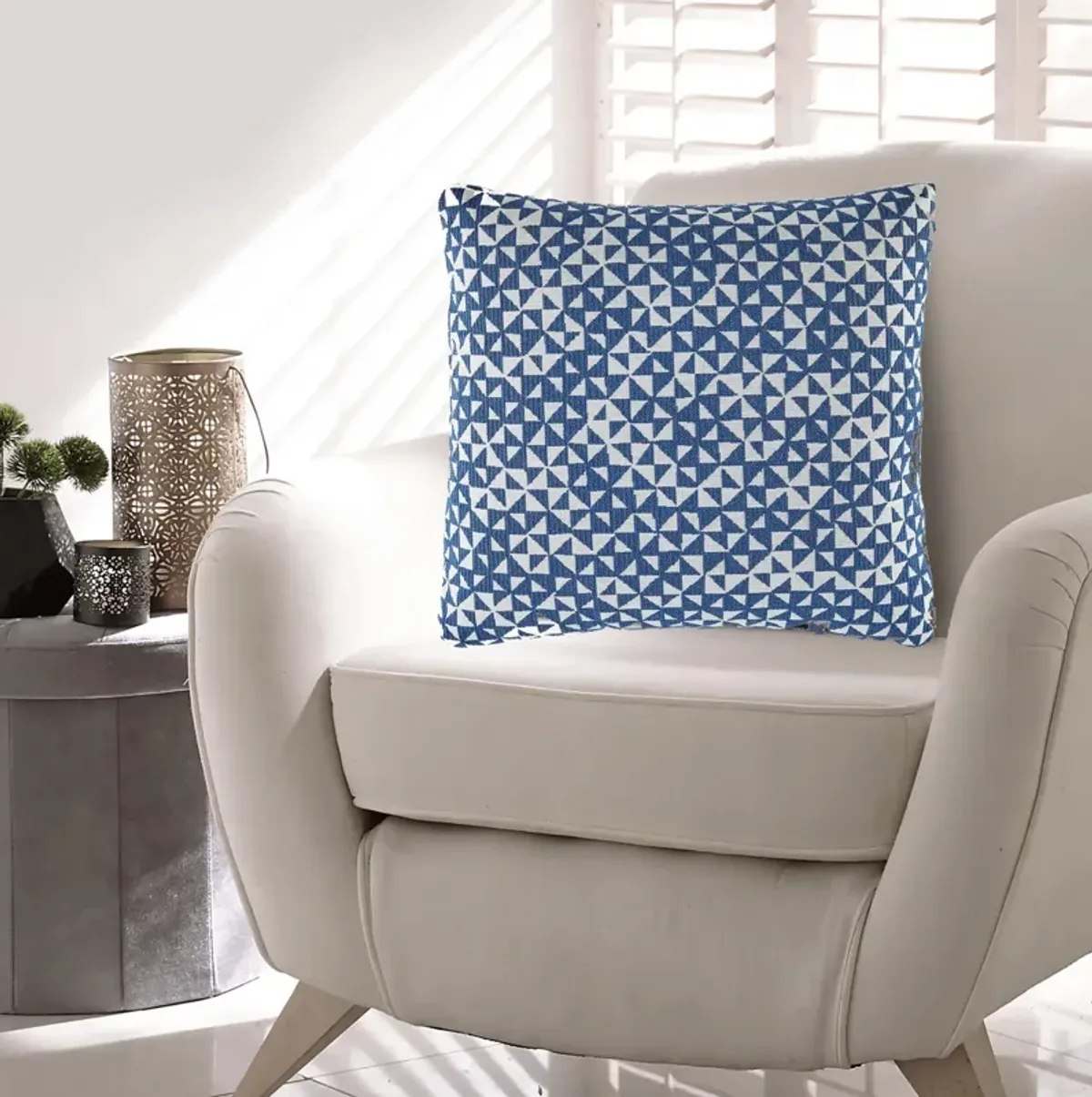 Coel 18 Inch Accent Pillow Set of 4, Indoor Outdoor Woven Geometric, Blue -