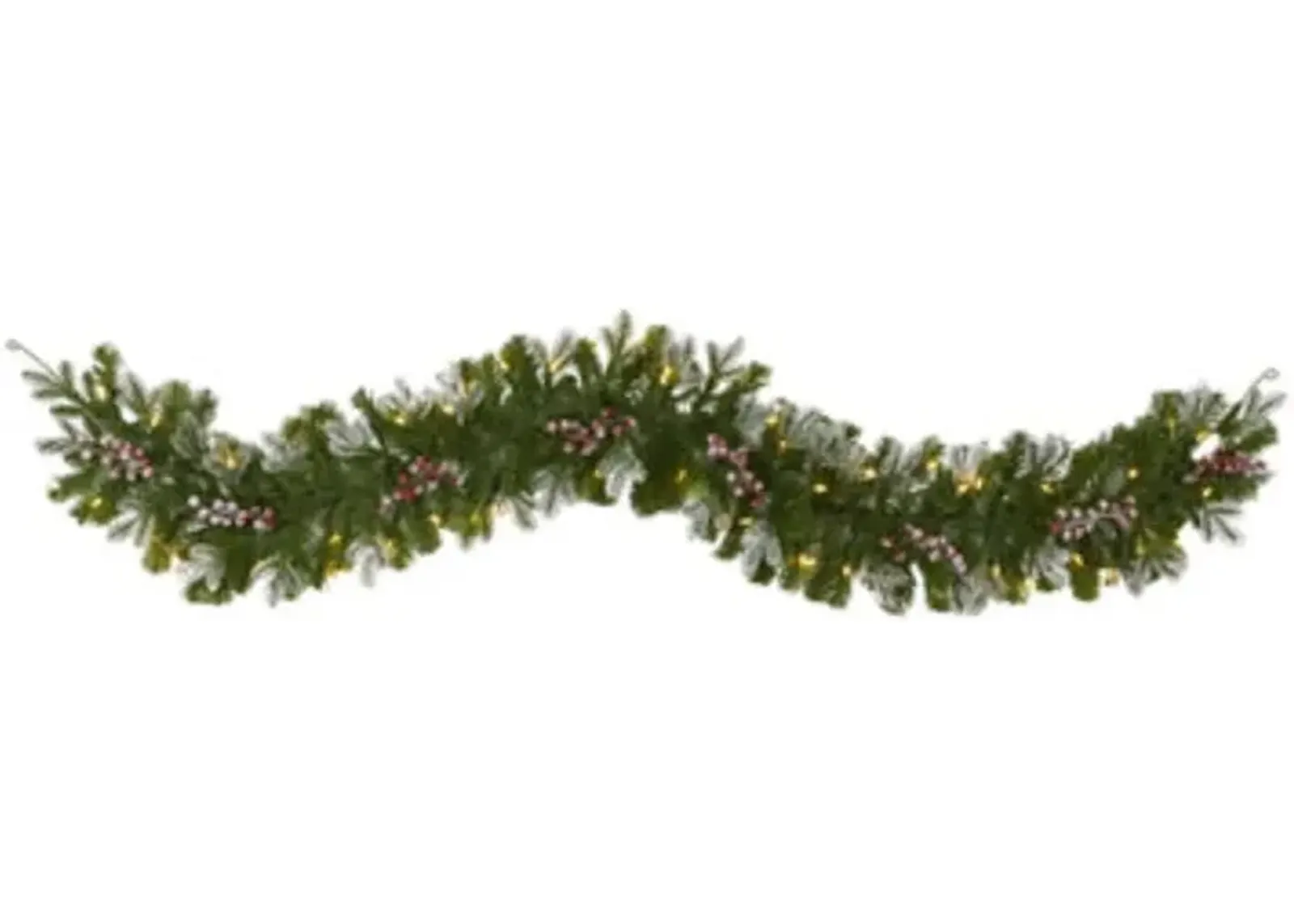 HomPlanti 6' Snow Tipped Artificial Christmas Garland with 50 Warm White LED Lights and Berries