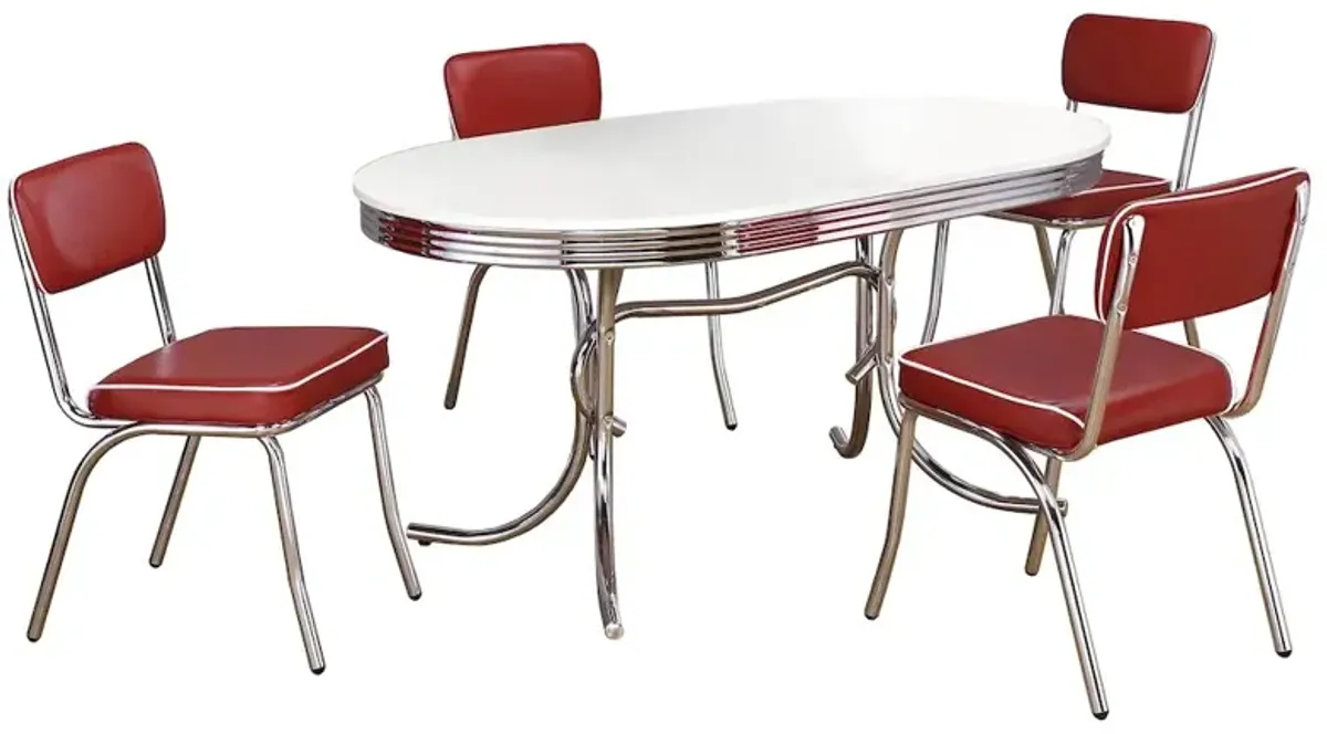 Retro 5-piece Oval Dining Table Set White and Red