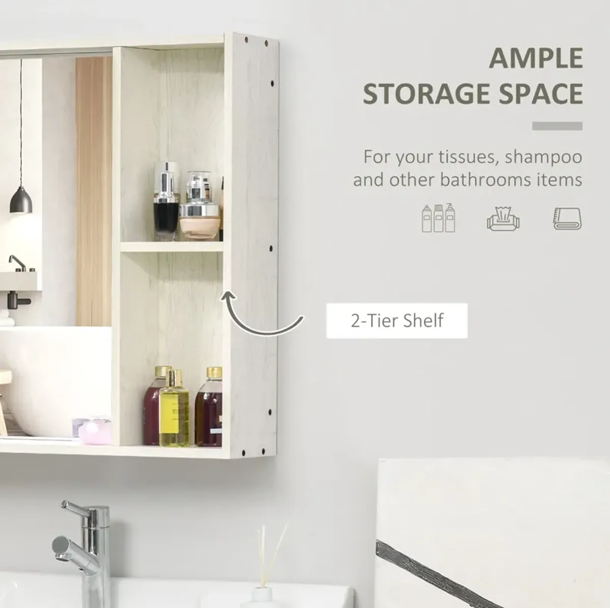 White Wall Organizer: 24.75x25.5" Mirrored Medicine Cabinet