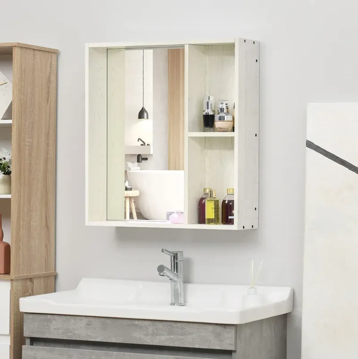 White Wall Organizer: 24.75x25.5" Mirrored Medicine Cabinet