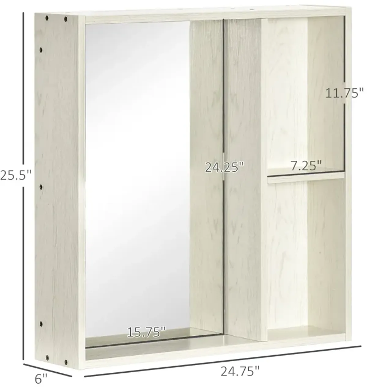 White Wall Organizer: 24.75x25.5" Mirrored Medicine Cabinet