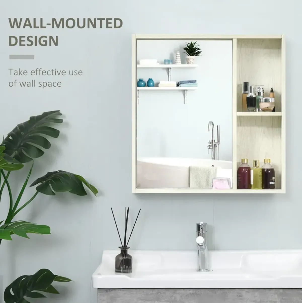 White Wall Organizer: 24.75x25.5" Mirrored Medicine Cabinet