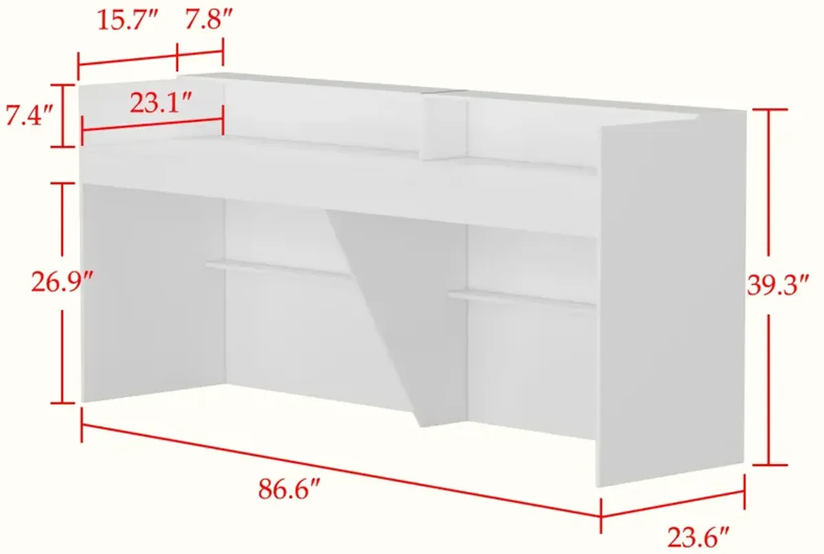 86.6 in. W White Wood Computer Desk, Reception Desk White Writing Desk, Eco-Friendly Paint Finish