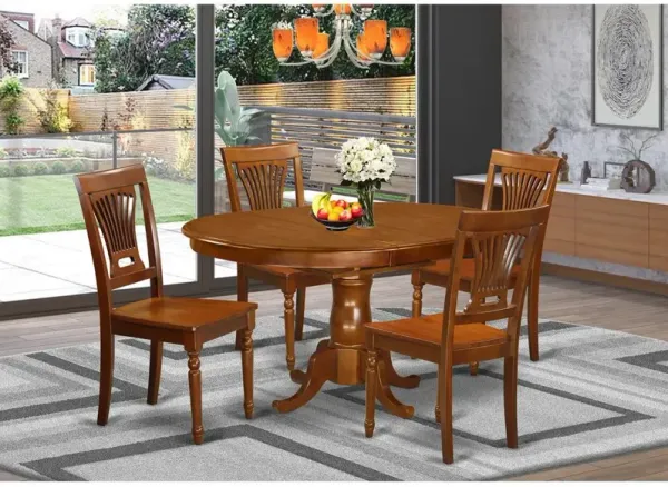 5 Pc Portland Table having 18" Leaf and 4 hard wood Seat Chairs in Saddle Brown .