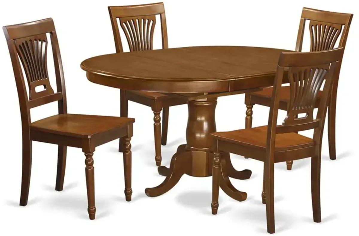 5 Pc Portland Table having 18" Leaf and 4 hard wood Seat Chairs in Saddle Brown .