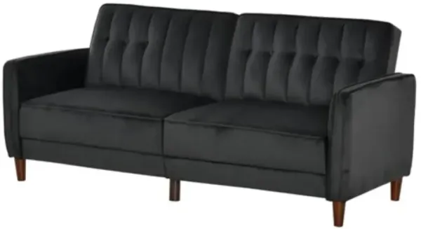 Hivvago Mid Century Modern Futon Sleeper Sofa Bed in Black Velvet Upholstery
