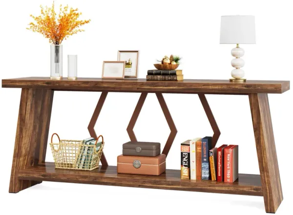 2-Tier Console Table, 70.86" Farmhouse Narrow Sofa Table for Couch, Industrial Wood Accent Table with Storage, for Hallway, Entrance, Living Room