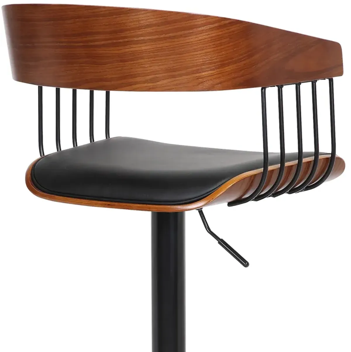 Larisa Adjustable Walnut Wood Stool in Black Faux Leather with Black Metal