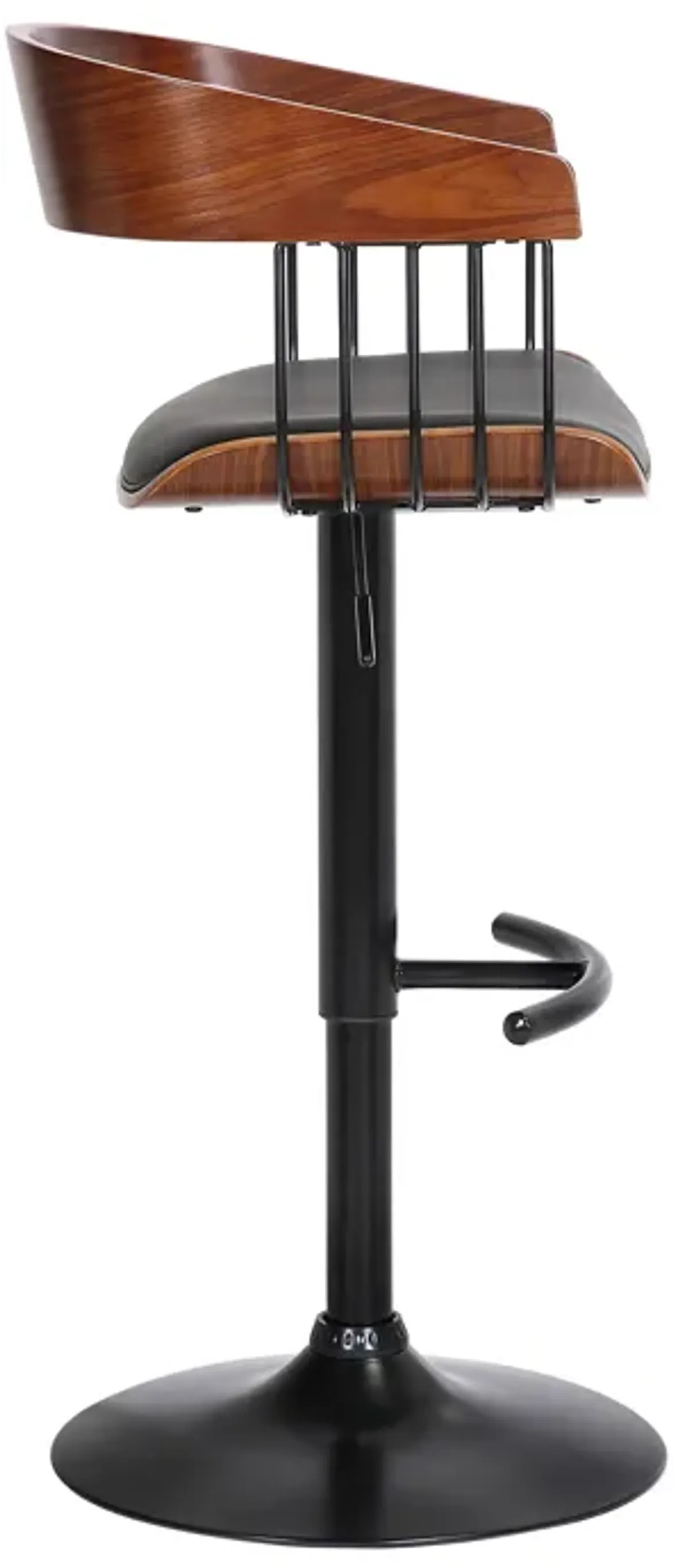 Larisa Adjustable Walnut Wood Stool in Black Faux Leather with Black Metal