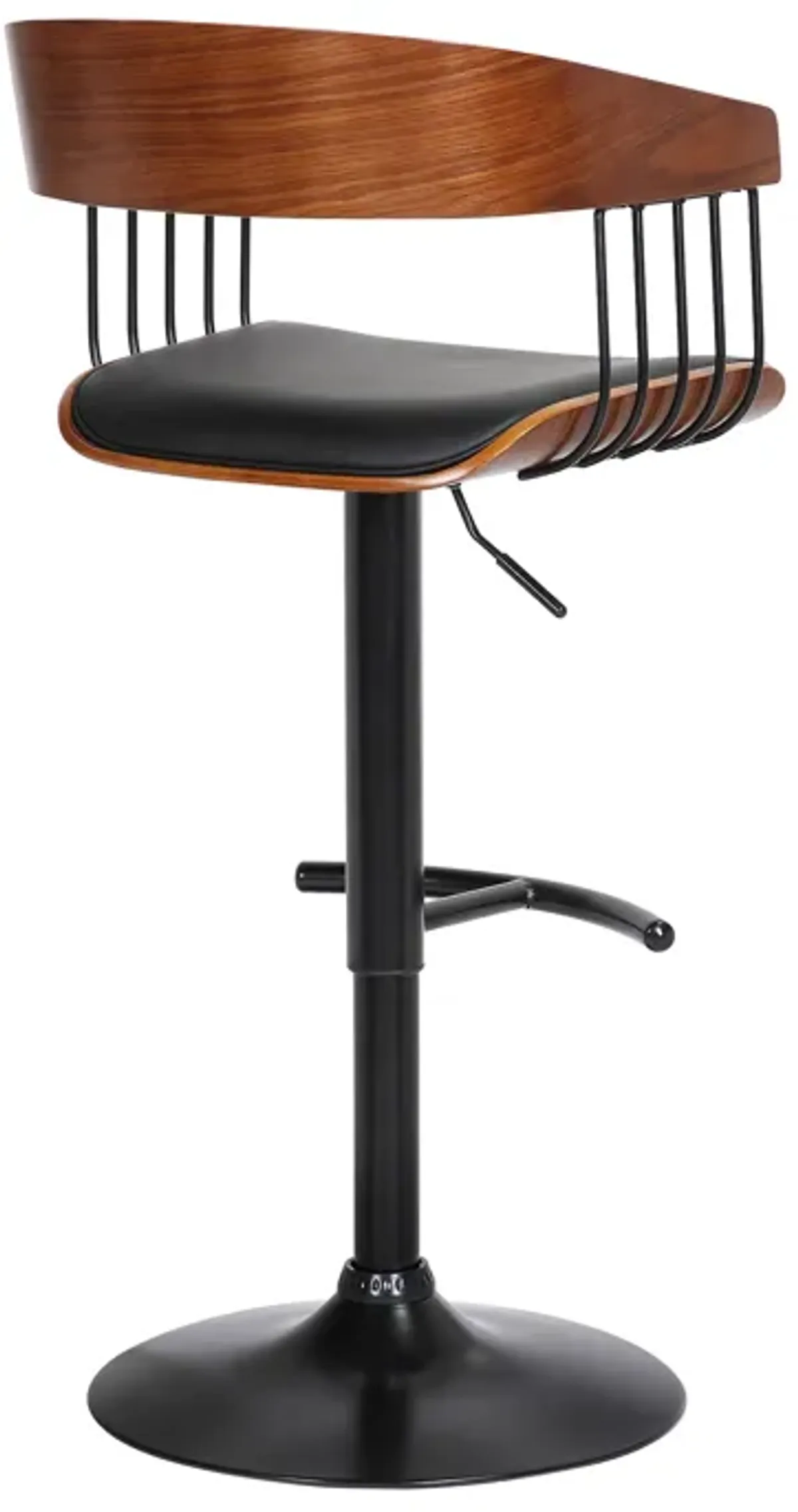 Larisa Adjustable Walnut Wood Stool in Black Faux Leather with Black Metal