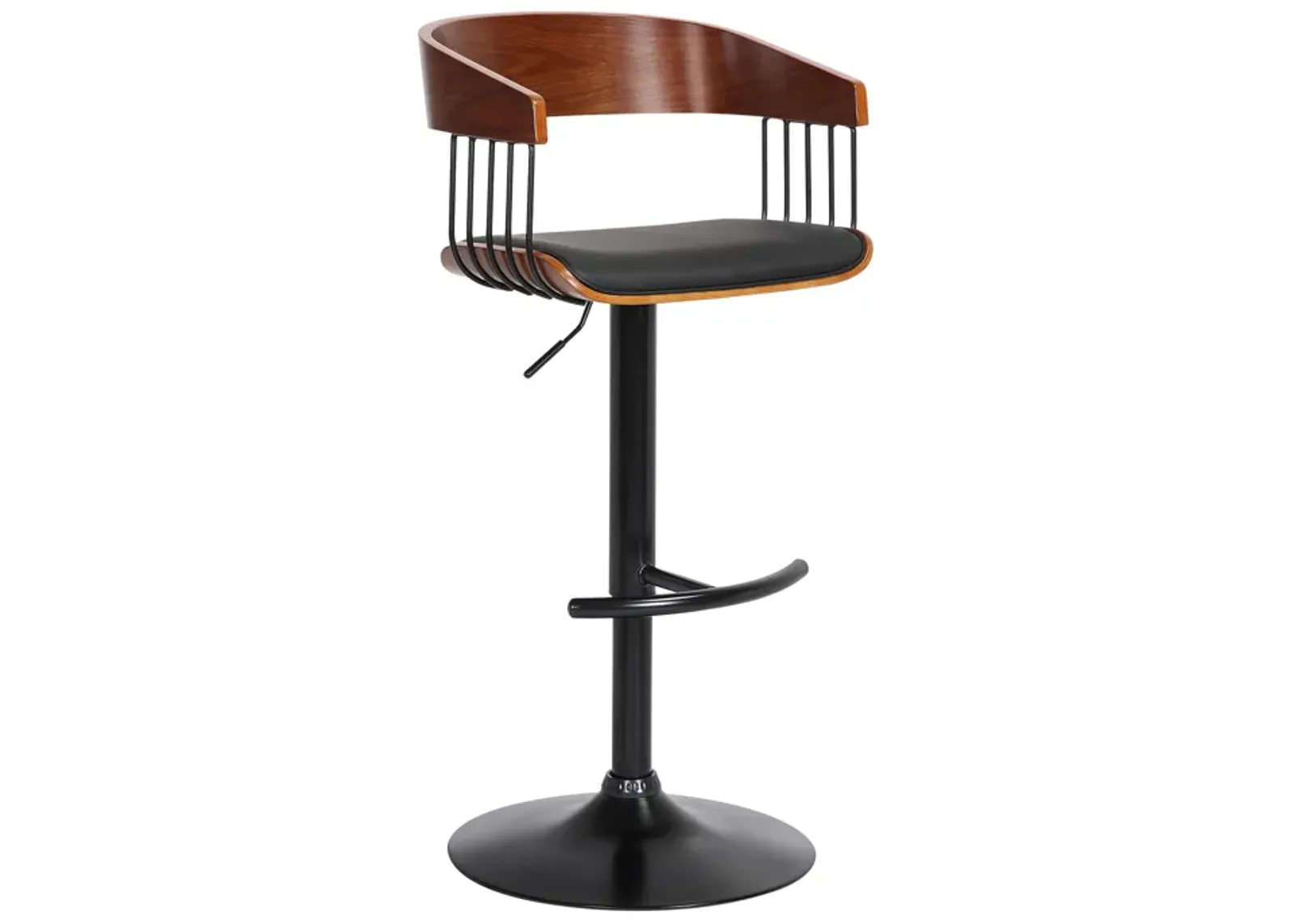 Larisa Adjustable Walnut Wood Stool in Black Faux Leather with Black Metal