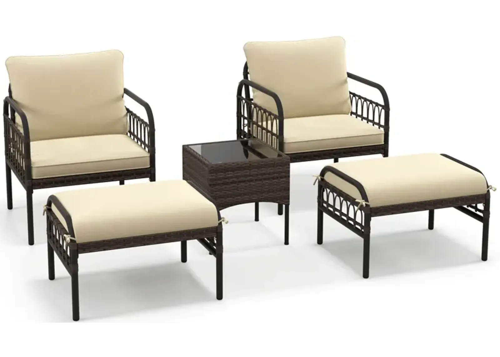 5 Piece Patio Conversation Set with Ottomans and Coffee Table