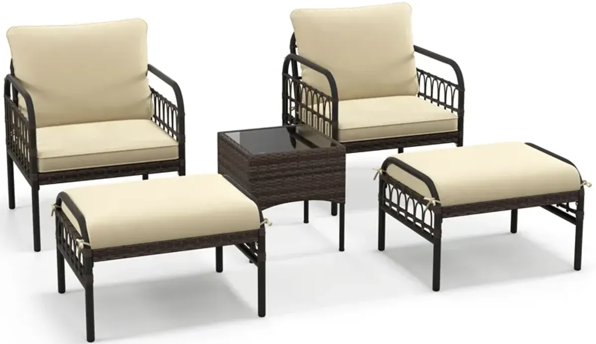 5 Piece Patio Conversation Set with Ottomans and Coffee Table