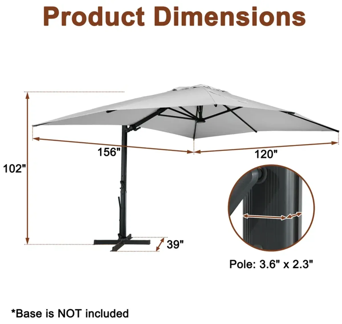 MONDAWE 13ft Square Solar LED Cantilever Patio Umbrella for Outdoor Shade