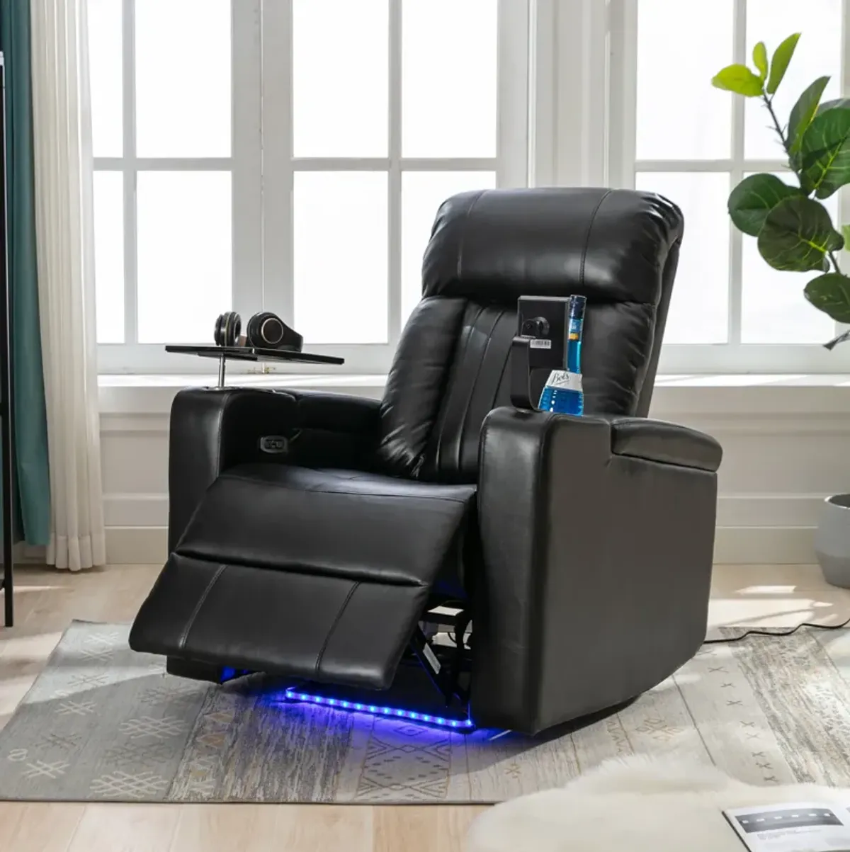 Merax Power Recliner with Storage Arms Swivel Chair