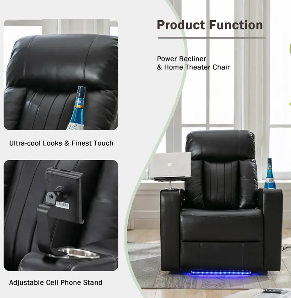 Merax Power Recliner with Storage Arms Swivel Chair